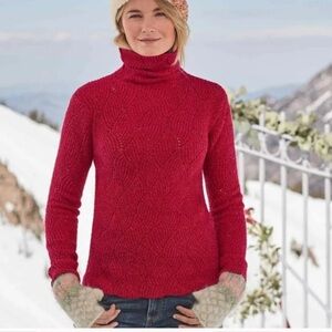 Sundance Champlain Magenta Pink Cable Knit Turtleneck Sweater Scalloped Size M